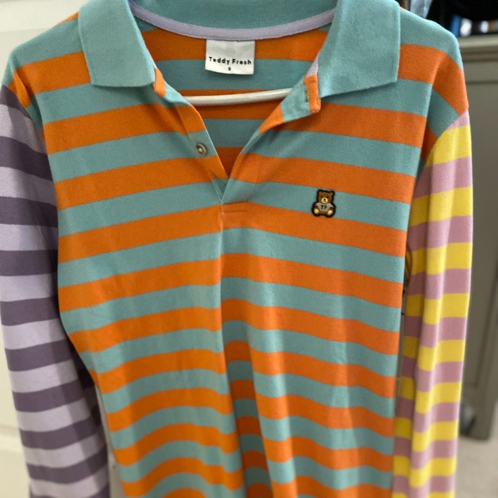 Teddy Fresh Women's Striped Polo Long Sleeve Top